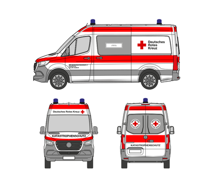 Unterschiedliche Ansichten eines Fahrzeugs in der Gestaltungslinie des Roten Streifen