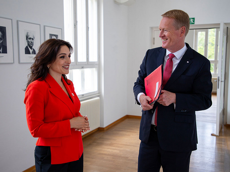 Natia Loladze (georgischen Vizepräsidentin vom IFRK) und Christian Reuter (DRK-Generalsekretär) im Gespräch