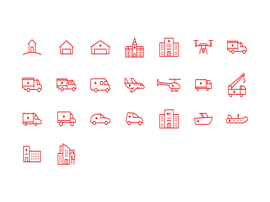 Icon-Kollektion zu Gebäude und Fahrzeuge
