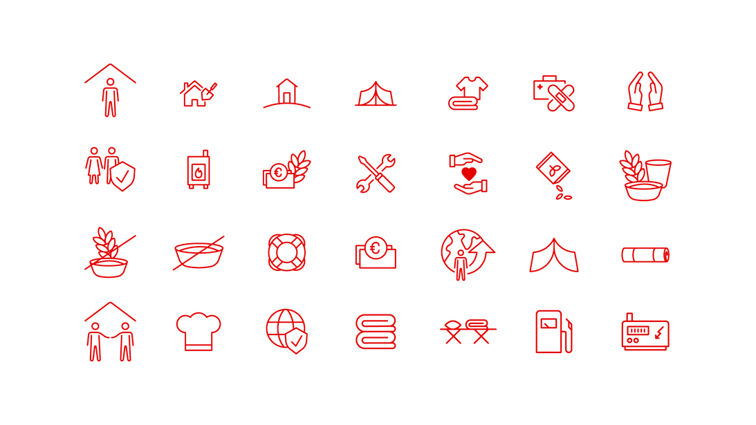 Hilfsgüter und Hilfeleistungen Kollektion Icon-Kollektion zu Hilfsgüter und Hilfeleistungen